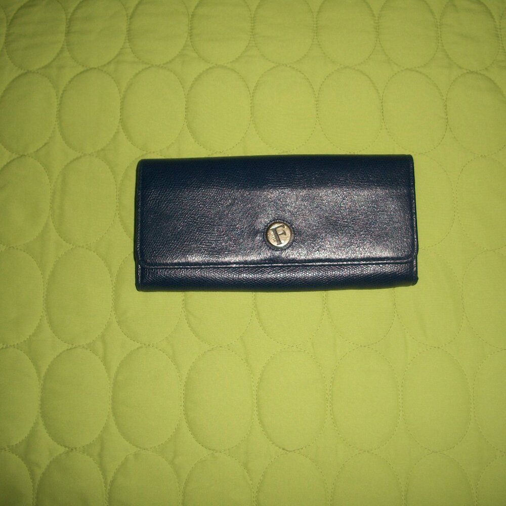 Furla Long Dark Blue Leather Wallet